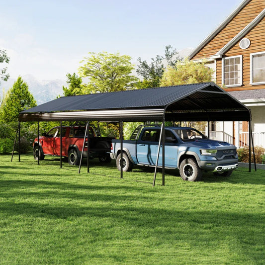 Campcraft 13 x 26.5 ft carport, 0.25mm thick, with protective film to prevent scratching, 2 pairs of adhesive gloves, 3 hooks, 12 expansion screws, 6 fixed iron pieces-海智集-Default-