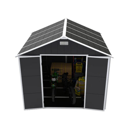 Campcraft 8*8ft resin storage shed, high quality pp material, strong structure, waterproof, rust and UV proof, large storage space, 12mm thick pp board, HD window lighting Dark gray-海智集-Default-