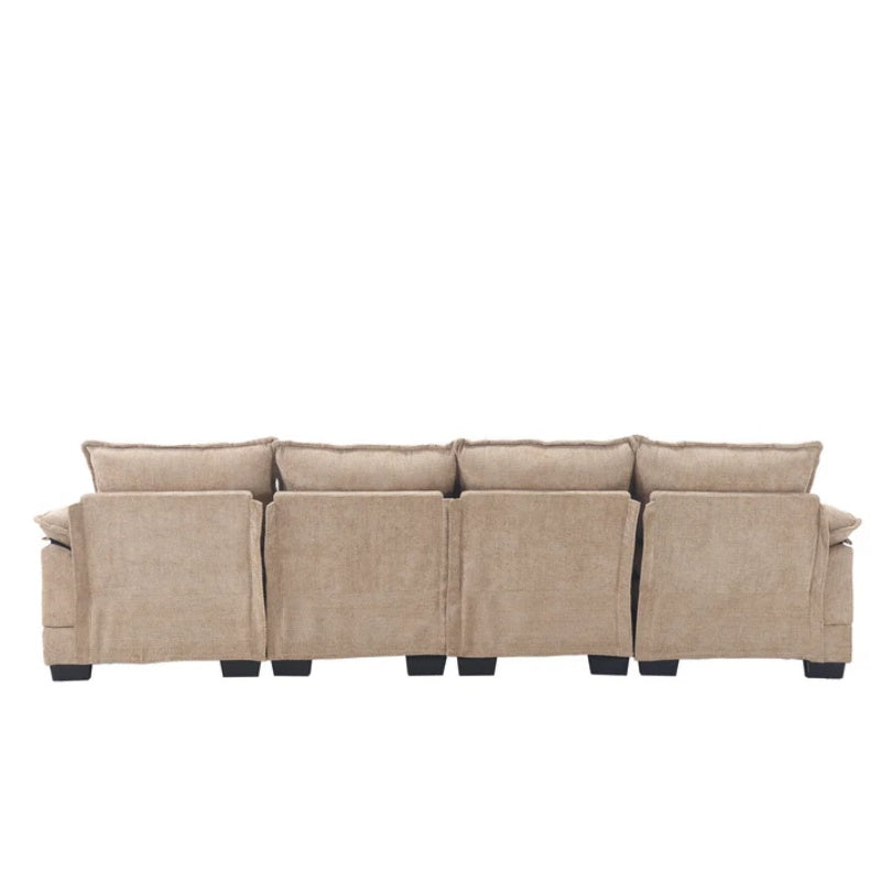 UNITED WE WIN Chenille, high quality sponge filling, solid wood frame, oversized four-seater, U-shaped combination sofa-海智集-Default-