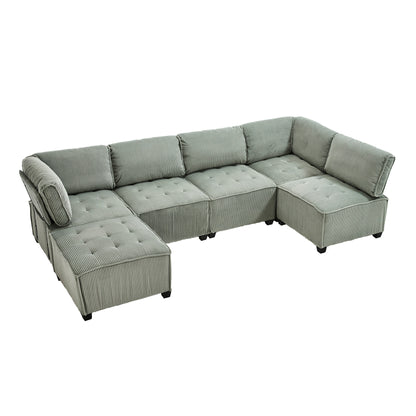 UNITED WE WIN Modular Sectional Sofa U Shaped Modular Couch with Reversible Chaise Modular Sofa Sectional Couch,6- Seat Convertible Sofa,Fit for Living Room-海智集-Default-