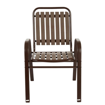 7 Pieces Patio Dining Set, Plastic chair and steel table Outdoor Set, plastic Chairs and Table Set for Garden Patio, Brown-海智集-Default-