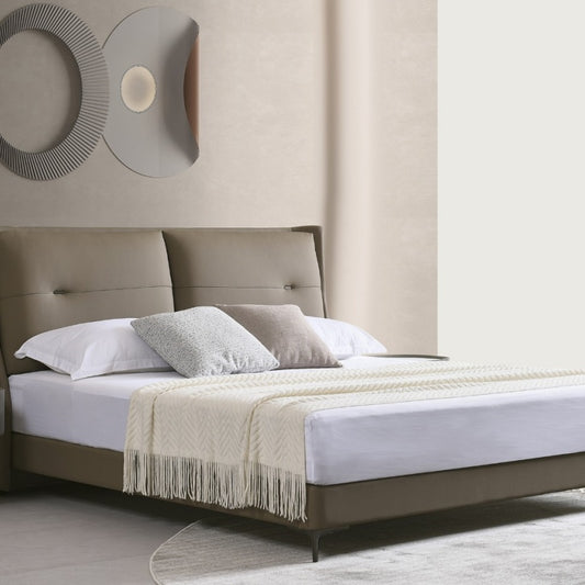 Luxurious bedding made of genuine leather, simple Italian light luxury, high-end solid wood soft package, without bedside table-海智集-