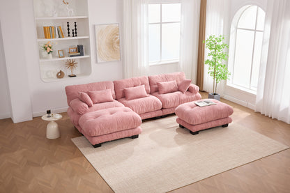 UNITED WE WIN Pelletized velvet U Shape Cloud Couch with 2 Ottomans,Free Combined 3 Seater Comfy Sofa with Bolster Armrest Pillows, sofa for Living Room-海智集-Default-