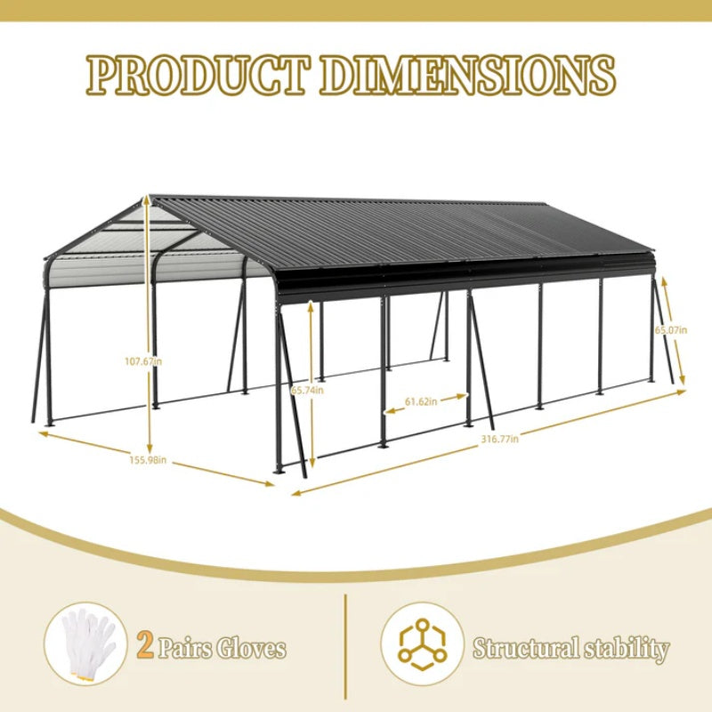 Metal Carport 12×20 Car Port, Outdoor Storage Heavy Duty Metal Canopy Multi-Use Garage Shed for Car and Truck, Carport Kit with Galvanized Steel Roof Building and Frame-海智集-Default-
