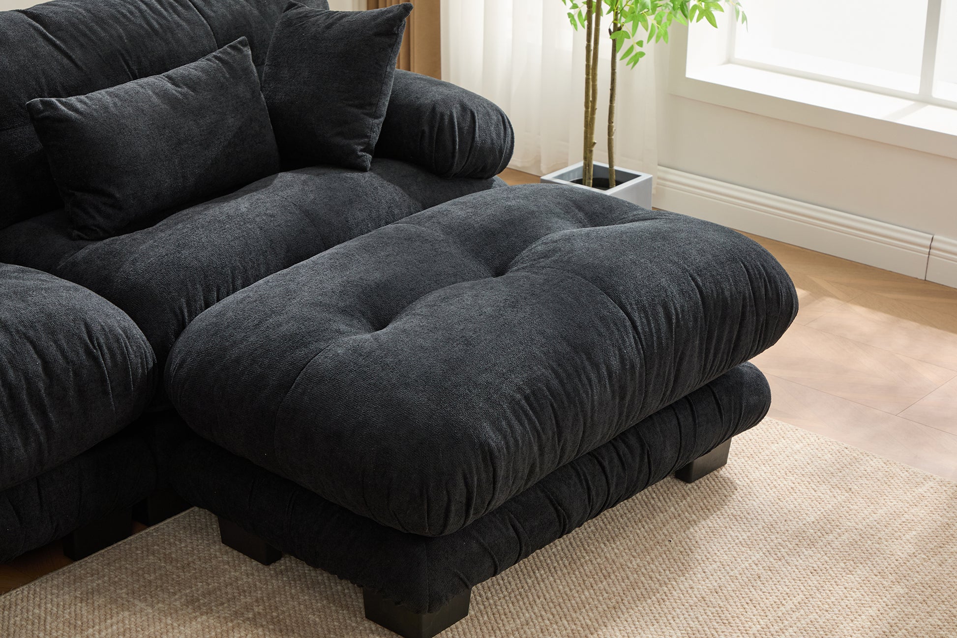 UNITED WE WIN Pelletized velvet U Shape Cloud Couch with 2 Ottomans,Free Combined 3 Seater Comfy Sofa with Bolster Armrest Pillows, sofa for Living Room-海智集-Default-