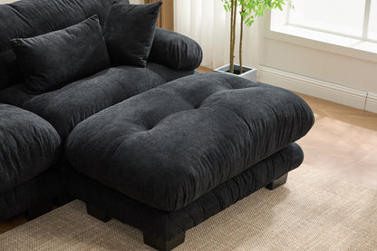 UNITED WE WIN Pelletized velvet U Shape Cloud Couch with 2 Ottomans,Free Combined 3 Seater Comfy Sofa with Bolster Armrest Pillows, sofa for Living Room-海智集-Default-