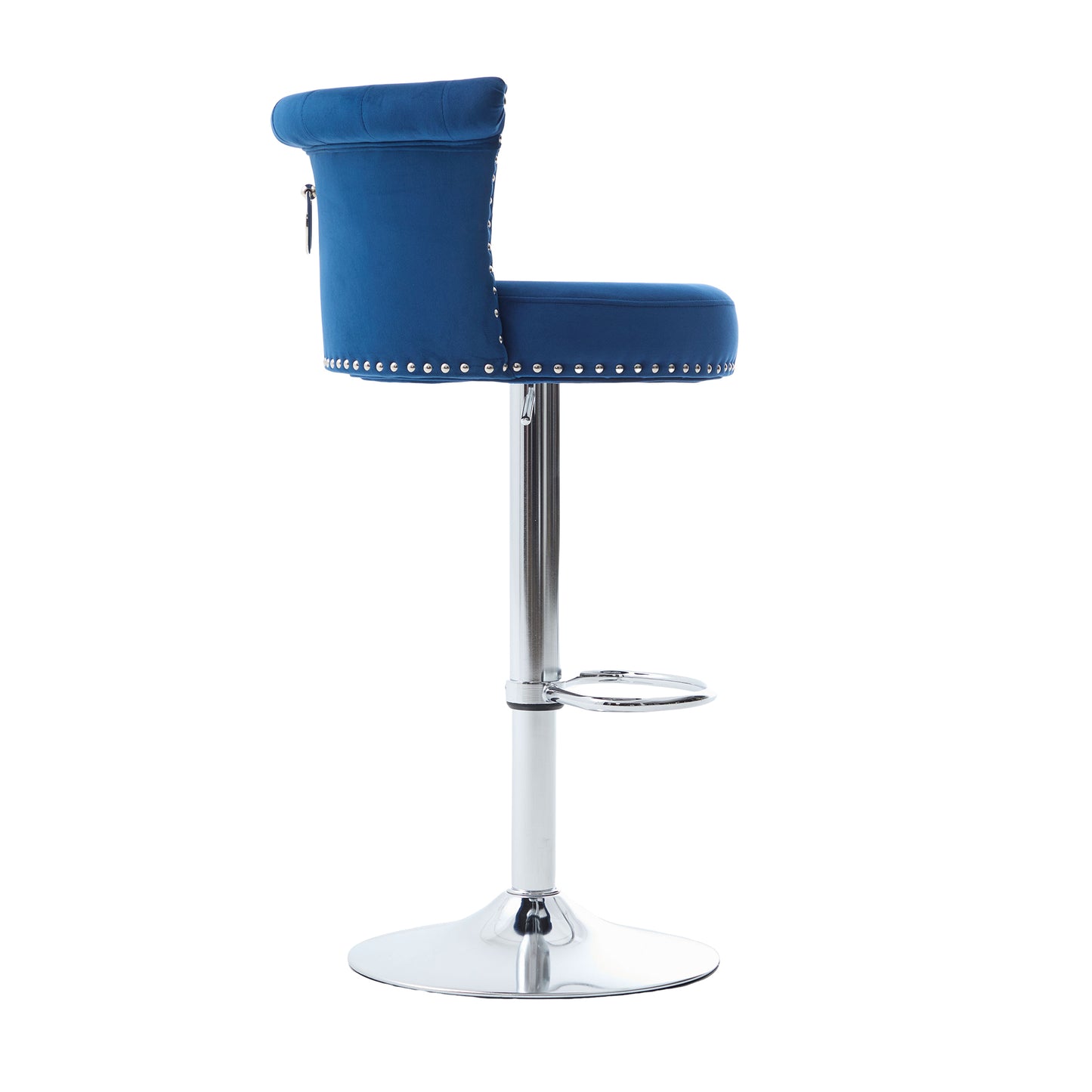 COOLMORE Velvet Bar Stool Set of 2, Adjustable Swivel Bar Stools with Silver Plated Metal Leg, Chrome Nailhead, Counter Height Chair for Kitchen,Dining Room-海智集-Default-