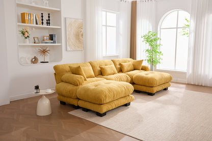 UNITED WE WIN Pelletized velvet U Shape Cloud Couch with 2 Ottomans,Free Combined 3 Seater Comfy Sofa with Bolster Armrest Pillows, sofa for Living Room-海智集-Default-