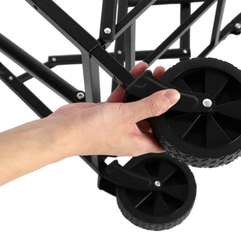 Foldable Extended Wagon with 220lbs Weight Capacity, Heavy Duty 300L Folding Utility Garden Cart with Big All-Terrain Beach Wheels & Drink Holders. Black-海智集-Default-