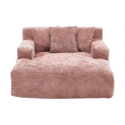 Chenille Interior Lazy Sofa Chaise Lounge Armchair with Pillows and Armrests - Pink-海智集-Default-