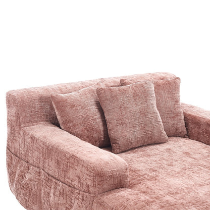 Chenille Interior Lazy Sofa Chaise Lounge Armchair with Pillows and Armrests - Pink-海智集-Default-
