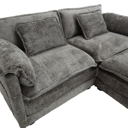 UNITED WE WIN Chenille fabric, removable armrests with side pockets, high density sponge filling, oversized double sofa with footstool-海智集-Default-