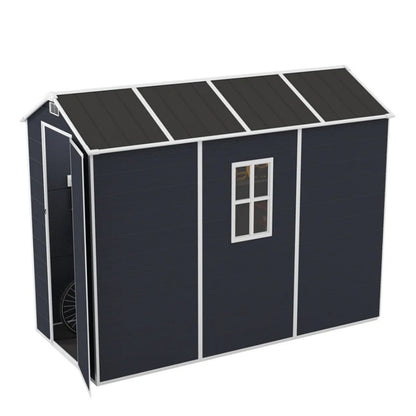 Campcraft 4*8ft resin storage shed, high quality pp material, strong structure, waterproof, rust and UV proof, large storage space, 12mm thick pp board, HD window lighting Dark gray-海智集-Default-