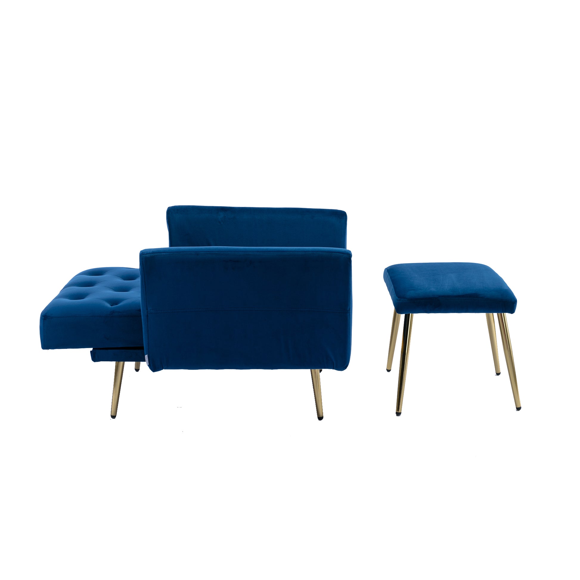 COOLMORE Velvet Accent Chair with Adjustable Armrests and Backrest, Button Tufted Lounge Chair, Single Recliner Armchair with Ottoman-海智集-Default-