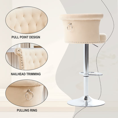 COOLMORE Velvet Bar Stool Set of 2, Adjustable Swivel Bar Stools with Silver Plated Metal Leg, Chrome Nailhead, Counter Height Chair for Kitchen,Dining Room-海智集-Default-