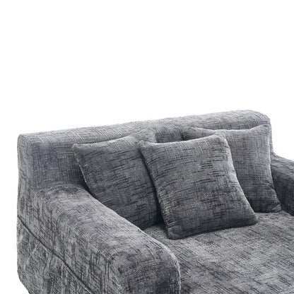 Chenille Interior Lazy Sofa Chaise Longue Armchair with Three Pillows and Armrests in Grey-海智集-Default-