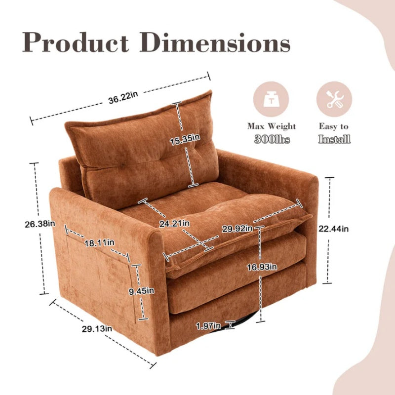 UNITED WE WIN Swivel Barrel Chair - Mid Century Modern Chair, Thick Padded Arm Chair with Solid Metal Base, Comfortable Single Sofa Chair, Swivel Accent Chair for Living Room Bedroom-海智集-Default-