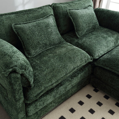UNITED WE WIN Chenille fabric, removable armrests with side pockets, high density sponge filling, oversized double sofa with footstool-海智集-Default-