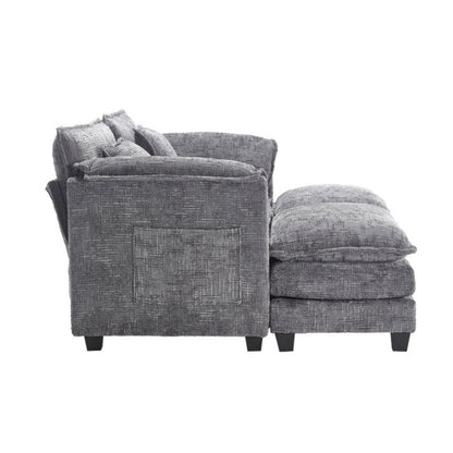 UNITED WE WIN Chenille fabric, solid construction, the overall structure of the sofa is stable, detachable armrests, two foot stools and two-seat sofa with side pockets-海智集-Default-