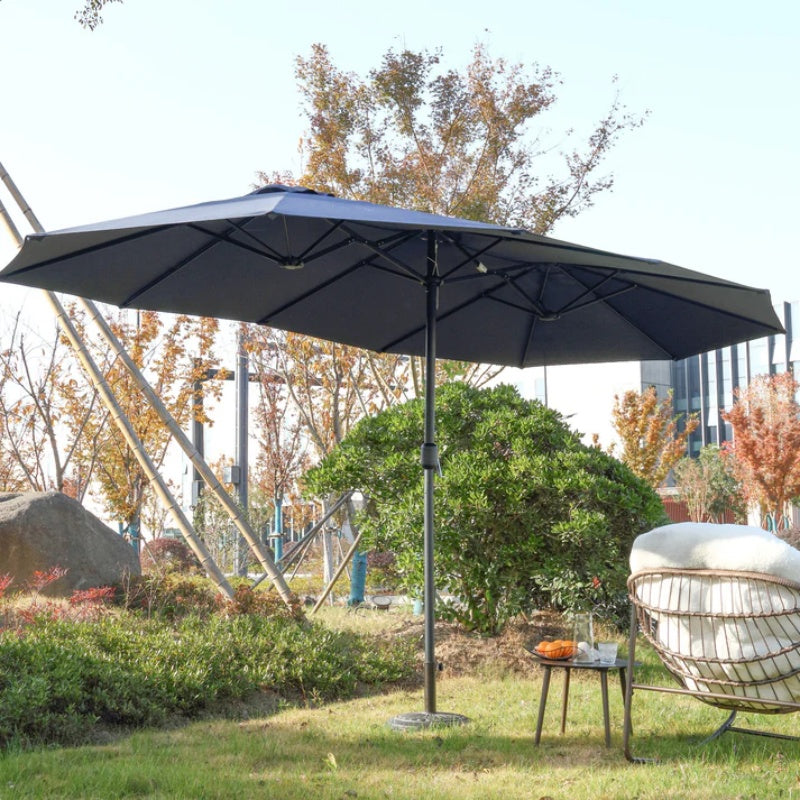 14.8 Ft Double Sided Outdoor Umbrella Rectangular Large with Crank ( Navy blue )(No Base)-海智集-Default-