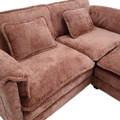 UNITED WE WIN Chenille fabric, removable armrests with side pockets, high density sponge filling, oversized double sofa with footstool-海智集-Default-