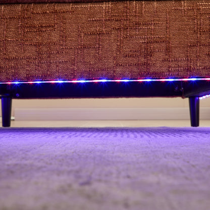 Modern Style Chenille 2-Seater Sofa with LED Light, USB Charging Port & Storage Bag in Orange-海智集-Default-
