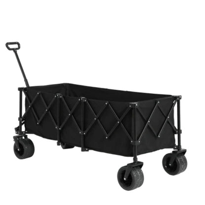 Foldable Extended Wagon with 220lbs Weight Capacity, Heavy Duty 300L Folding Utility Garden Cart with Big All-Terrain Beach Wheels & Drink Holders. Black-海智集-Default-