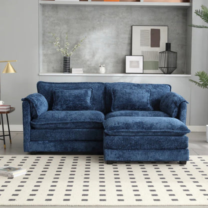 UNITED WE WIN Chenille fabric, removable armrests with side pockets, high density sponge filling, oversized double sofa with footstool-海智集-Default-