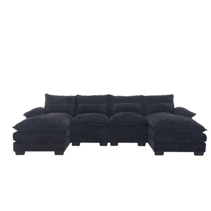UNITED WE WIN Chenille, high quality sponge filling, solid wood frame, oversized four-seater, U-shaped combination sofa-海智集-Default-