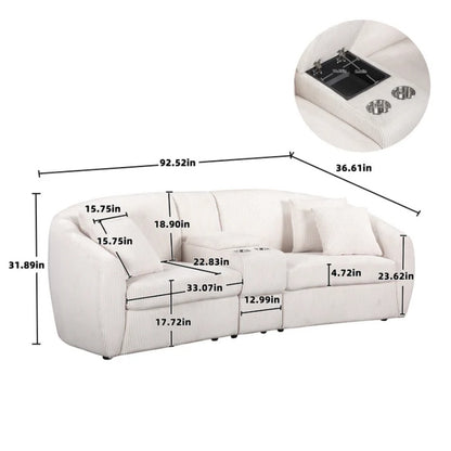 UNITED WE WIN corduroy fabric, two cup holders, storage, oversized two-seat, solid wood frame, high quality sponge filling, curved placement sofa-海智集-Default-