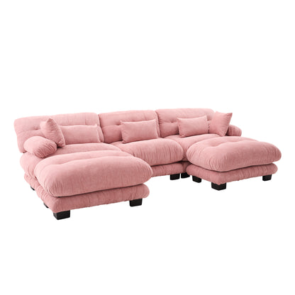 UNITED WE WIN Pelletized velvet U Shape Cloud Couch with 2 Ottomans,Free Combined 3 Seater Comfy Sofa with Bolster Armrest Pillows, sofa for Living Room-海智集-Default-