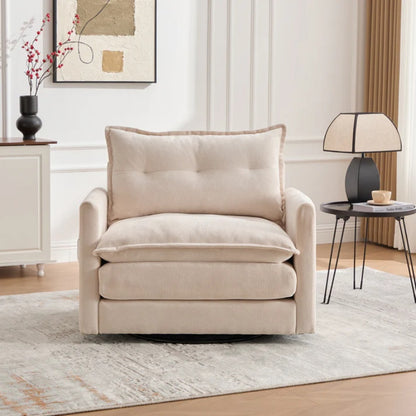 UNITED WE WIN Swivel Barrel Chair - Mid Century Modern Chair, Thick Padded Arm Chair with Solid Metal Base, Comfortable Single Sofa Chair, Swivel Accent Chair for Living Room Bedroom-海智集-Default-