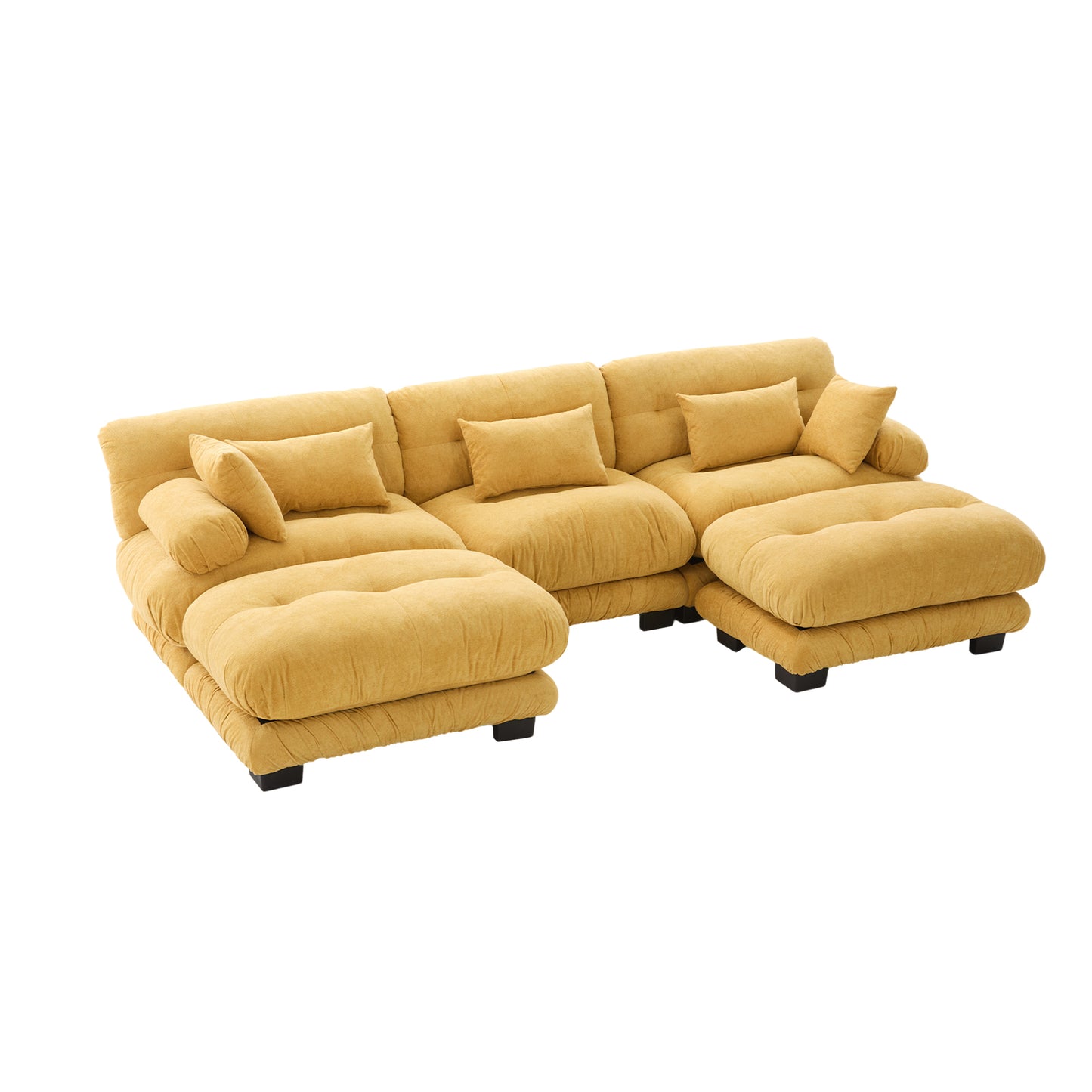 UNITED WE WIN Pelletized velvet U Shape Cloud Couch with 2 Ottomans,Free Combined 3 Seater Comfy Sofa with Bolster Armrest Pillows, sofa for Living Room-海智集-Default-