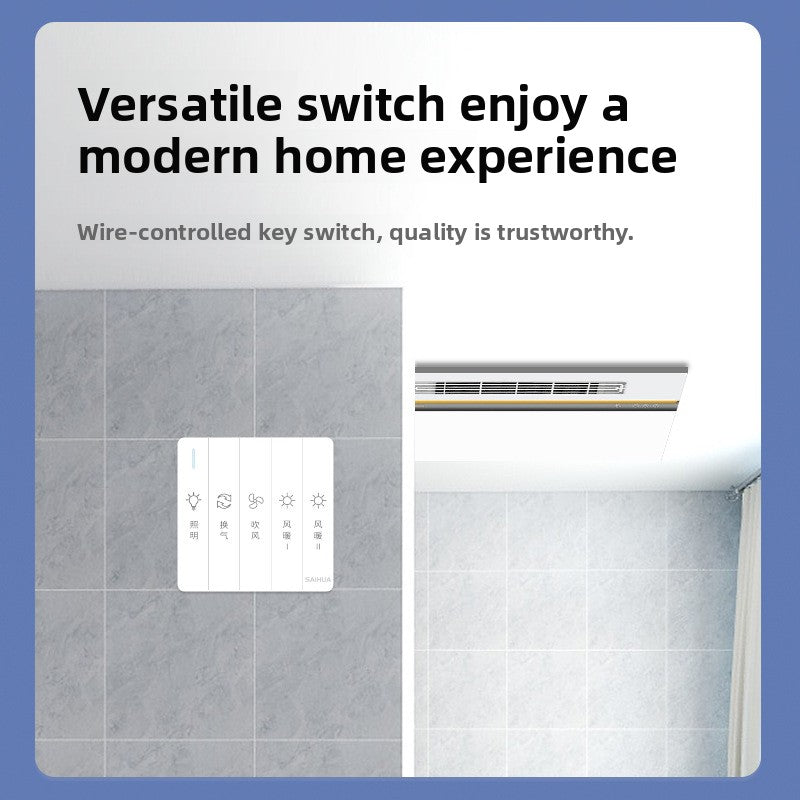 Bathroom Heater with Lighting and Exhaust Fan Integrated Ceiling Heating for Bathroom and Restroom 5-in-1 Heating Fan-Kitchen & Bathroom-海智集-Keyboard Switch [2850W Unlimited Large Screen Dual Core Power]-300X600-