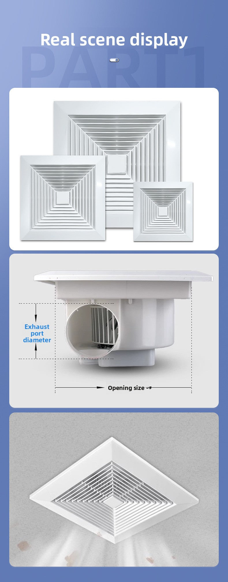 Exhaust Fan Kitchen Household Extractor Fan Powerful Quiet Bathroom Integrated Ceiling Duct Ventilation Fan-海智集-