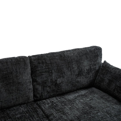 Modern Style Chenille 2-Seater Sofa with LED Light, USB Port and Storage Bag in Black-海智集-Default-