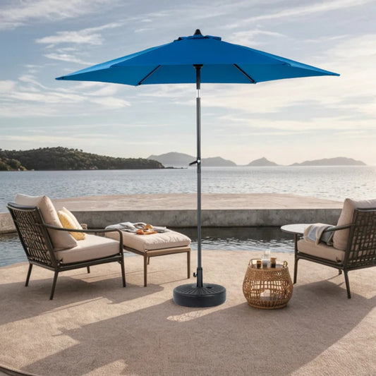 9FT Outdoor Patio Umbrella Outdoor Table Umbrella with Push Button Tilt and Crank, Market Umbrella 6 Sturdy Ribs , Deck, Backyard, Pool (Base Not Included) - ( Dark blue )-海智集-Default-