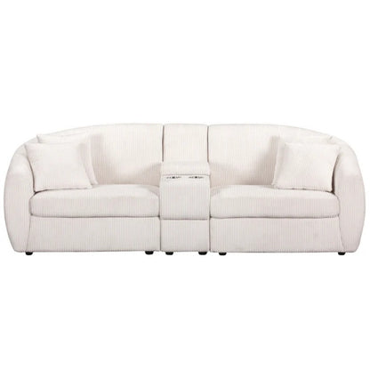 UNITED WE WIN corduroy fabric, two cup holders, storage, oversized two-seat, solid wood frame, high quality sponge filling, curved placement sofa-海智集-Default-