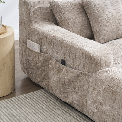 Chenille Interior Lazy Sofa Chaise Longue Armchair with Pillows and Armrests in Khaki-海智集-Default-