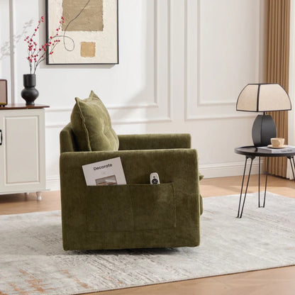 UNITED WE WIN Swivel Barrel Chair - Mid Century Modern Chair, Thick Padded Arm Chair with Solid Metal Base, Comfortable Single Sofa Chair, Swivel Accent Chair for Living Room Bedroom-海智集-Default-