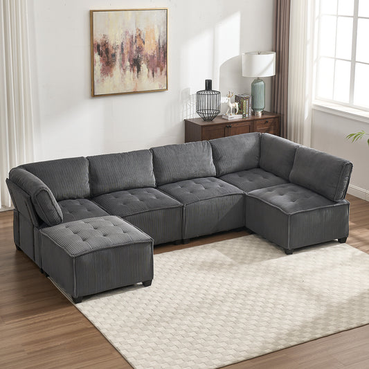UNITED WE WIN Modular Sectional Sofa U Shaped Modular Couch with Reversible Chaise Modular Sofa Sectional Couch,6- Seat Convertible Sofa,Fit for Living Room