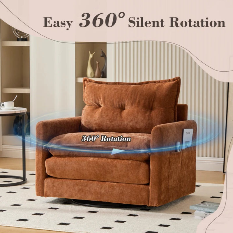 UNITED WE WIN Swivel Barrel Chair - Mid Century Modern Chair, Thick Padded Arm Chair with Solid Metal Base, Comfortable Single Sofa Chair, Swivel Accent Chair for Living Room Bedroom-海智集-Default-