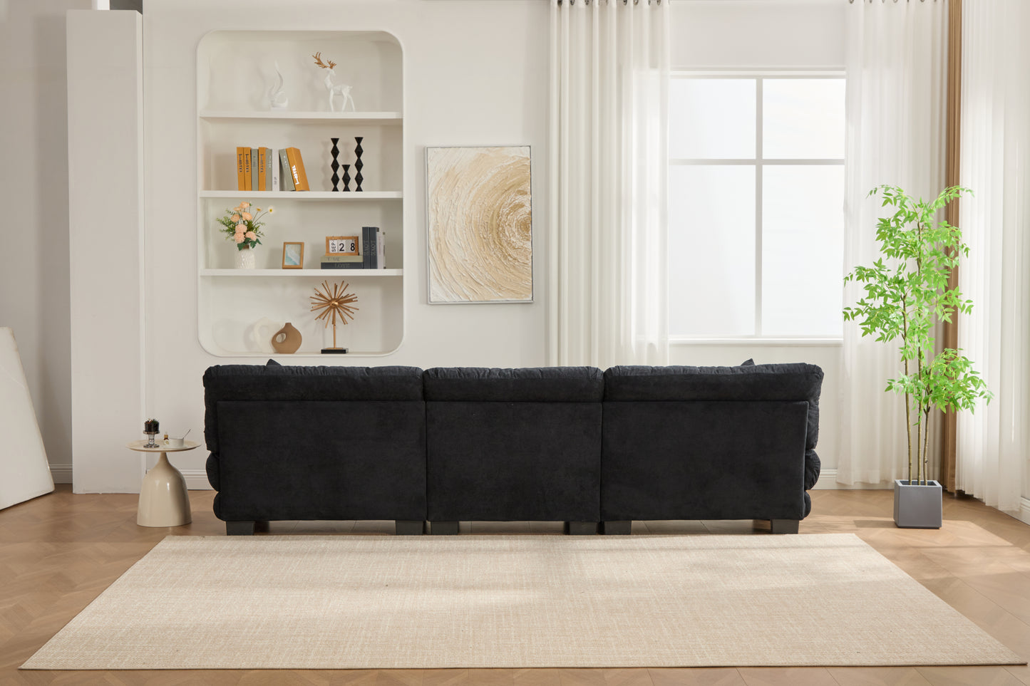 UNITED WE WIN Pelletized velvet U Shape Cloud Couch with 2 Ottomans,Free Combined 3 Seater Comfy Sofa with Bolster Armrest Pillows, sofa for Living Room-海智集-Default-