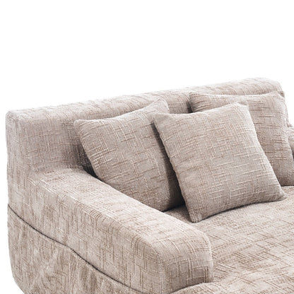 Chenille Interior Lazy Sofa Chaise Longue Armchair with Pillows and Armrests in Khaki-海智集-Default-