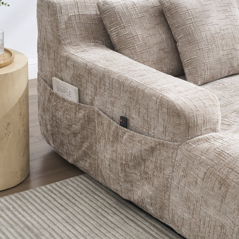 Chenille Interior Lazy Sofa Chaise Longue Armchair with Pillows and Armrests in Khaki - 海智集