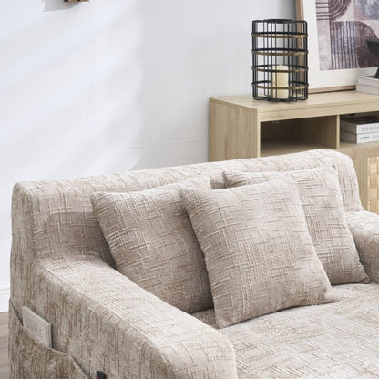 Chenille Interior Lazy Sofa Chaise Longue Armchair with Pillows and Armrests in Khaki-海智集-Default-