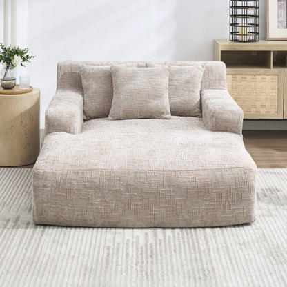 Chenille Interior Lazy Sofa Chaise Longue Armchair with Pillows and Armrests in Khaki-海智集-Default-
