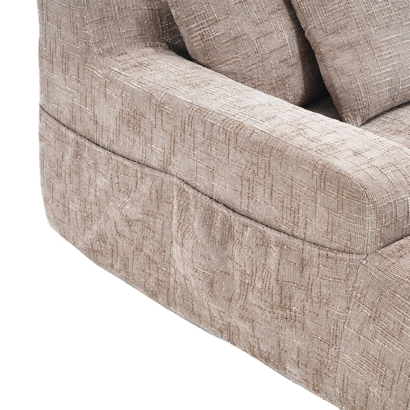 Chenille Interior Lazy Sofa Chaise Longue Armchair with Pillows and Armrests in Khaki - 海智集