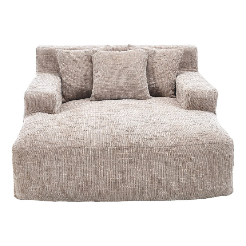 Chenille Interior Lazy Sofa Chaise Longue Armchair with Pillows and Armrests in Khaki - 海智集