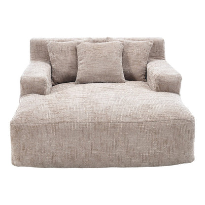 Chenille Interior Lazy Sofa Chaise Longue Armchair with Pillows and Armrests in Khaki - 海智集